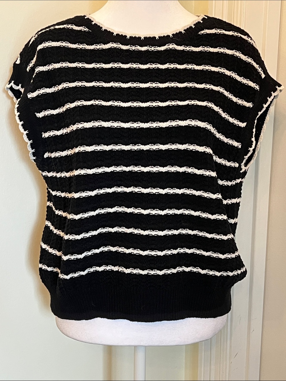 Cap Sleeve Knit Striped Sweater Women's S